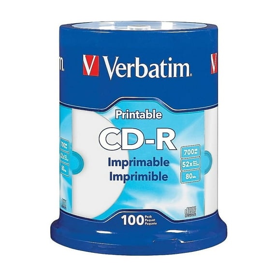 Verbatim® CD-R Printable Disc Spindle  White  Pack Of 100