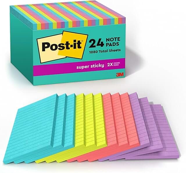 Post-it®  MMM66024SSMIACP  Super Sticky Notes - Supernova Neons Color Collection  24 / Pack  Blue Green Pink Lilac
