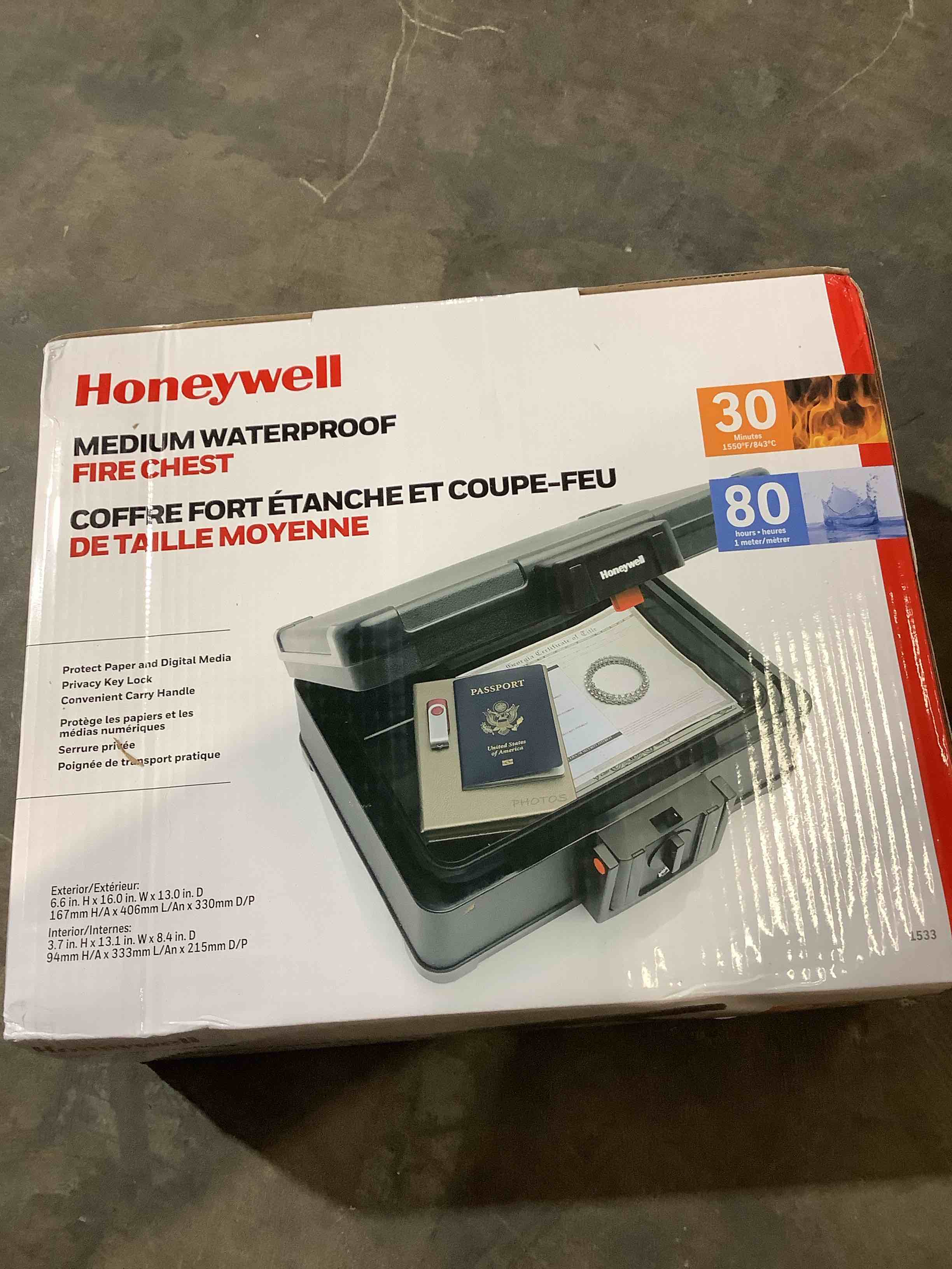 Honeywell - .24 Cu. Ft. Fire- and Water-Proof Lite Weight-Proof Chest Safe with Key Lock - Black