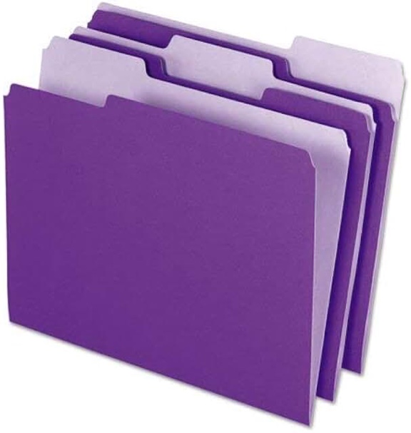 Pendaflex Interior File Folders 1/3 Cut Top Tab Letter Violet 100/Box 421013VIO
