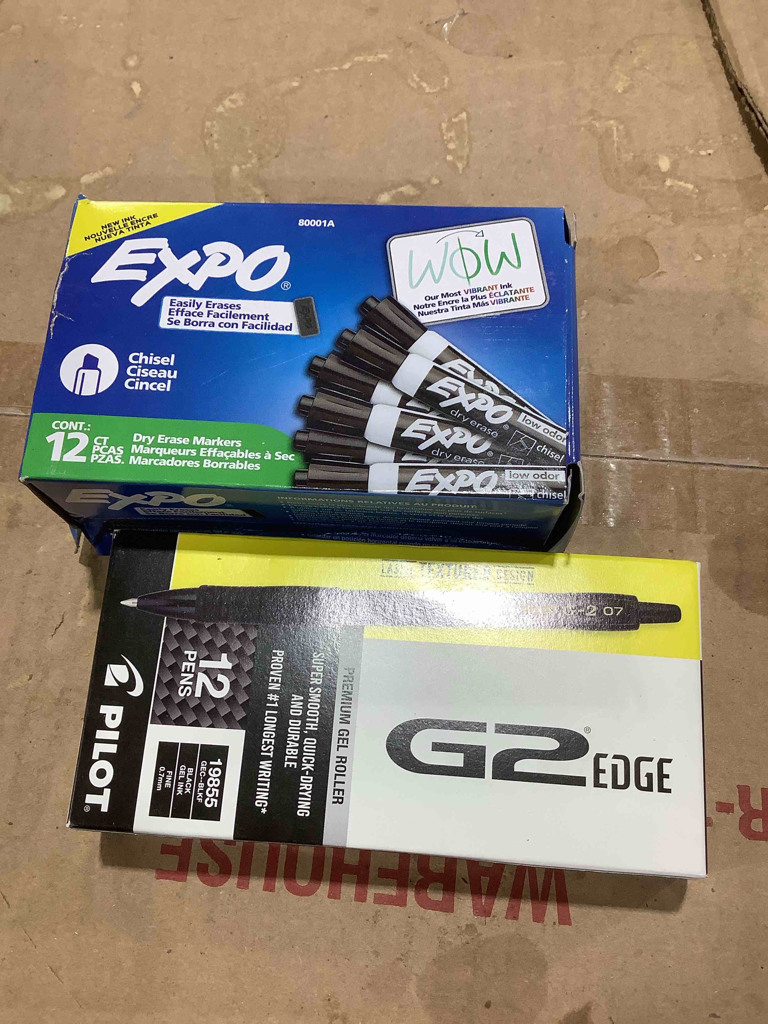 Condition photo showing New/Like New for Assorted office supplies: Pilot G2 edge expo, dry eraser pens