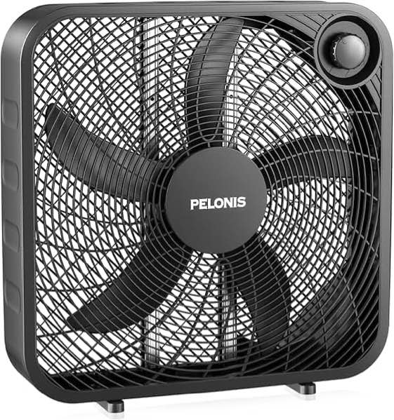 PELONIS 20 Inch Box Fan – 3 Speeds, Window Fans, Floor or Tabletop, 25ft/s, 2025 Upgraded, Superior Air Throw (2295 CFM), Lightweight, 5 Blades, Fans for Bedroom, Office, Living Room, Garage