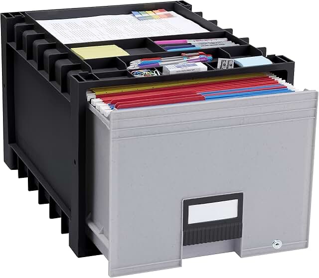 Storex Heavy-Duty Archive Drawer Water-Resistant with Label Holder Black/Gray