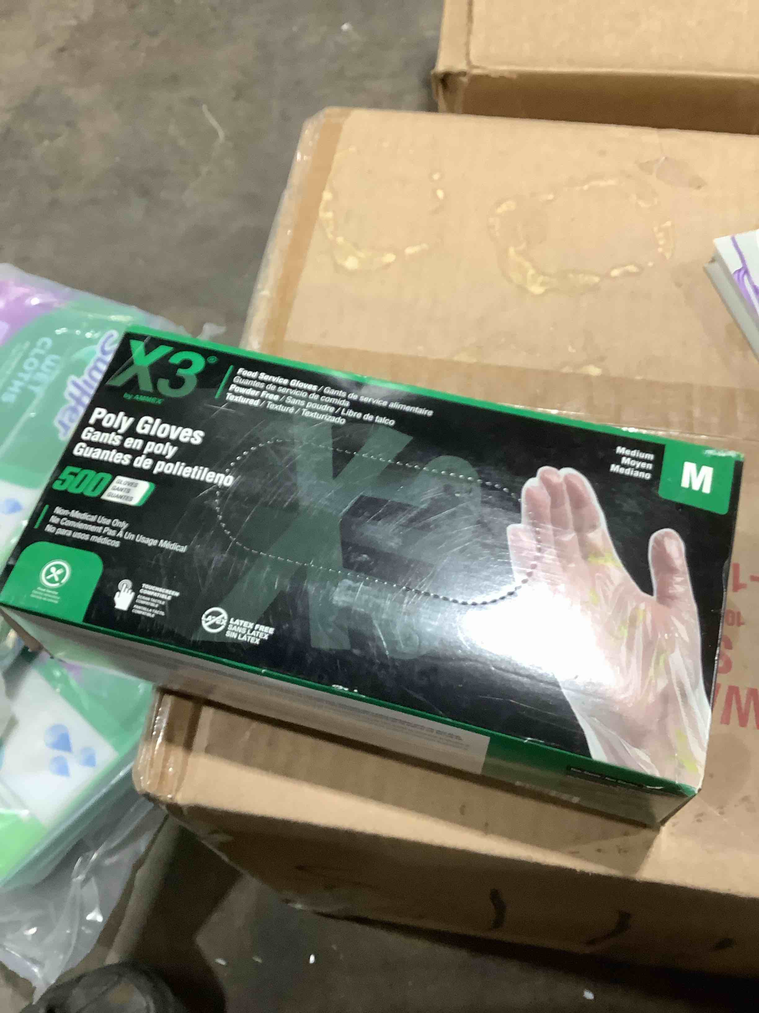 Condition photo showing New/Like New for AMMEX Poly Industrial Disposable Gloves, Medium, Clear, 500/Box