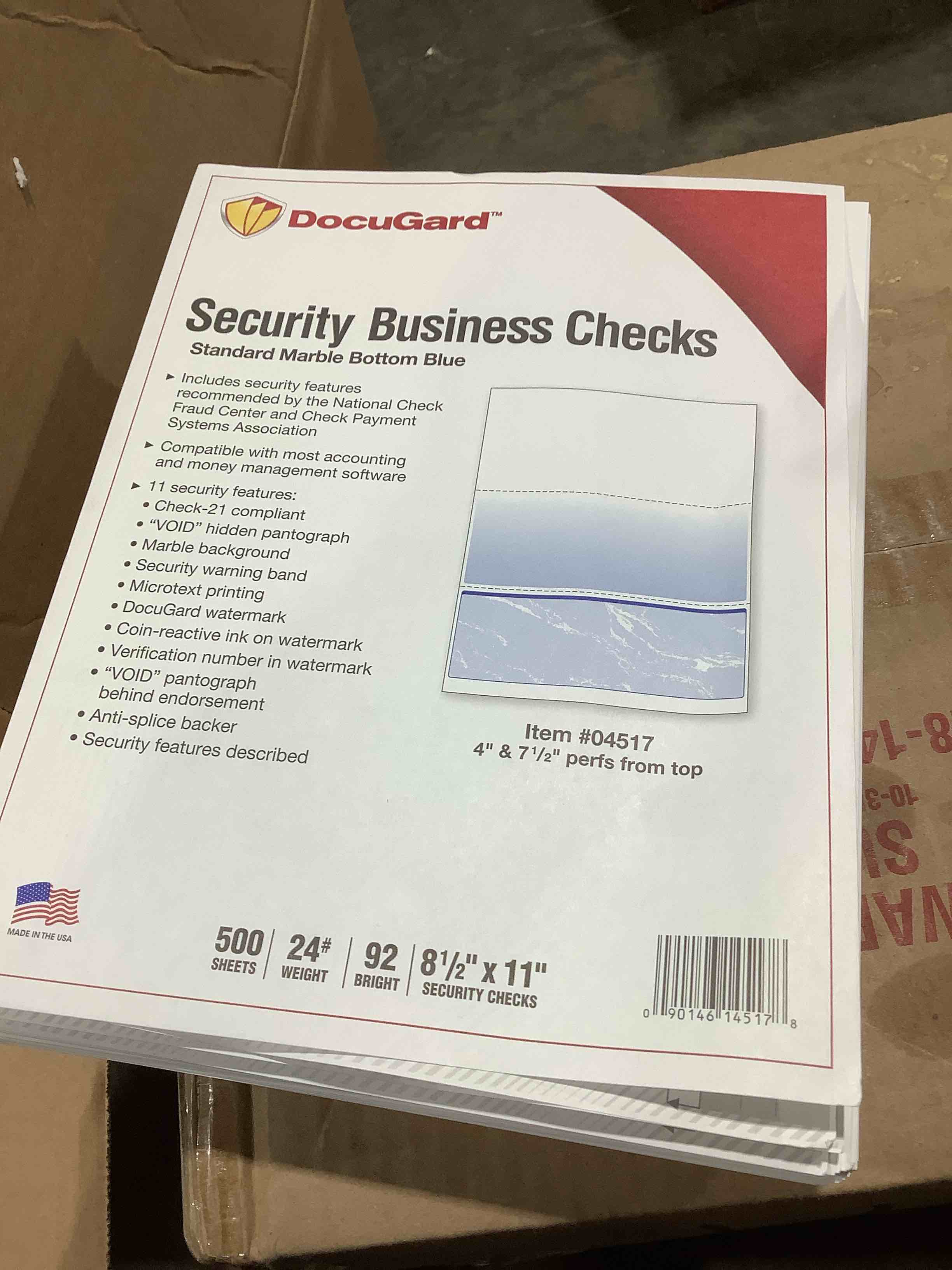 Condition photo showing Good Condition for DocuGard Standard Security Check  11 Features  8.5 x 11  Blue Marble Bottom  500/Ream