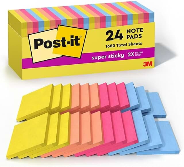 Post-it Super Sticky Notes - Summer Joy Collection - 3  x 3  Plain  24-Pack