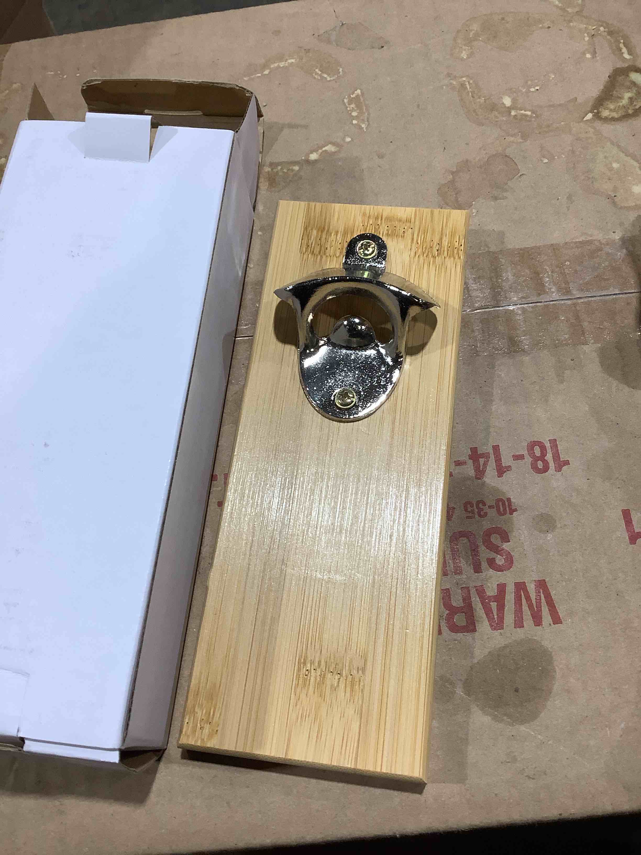 Wooden wall mount bottle opener with gold 