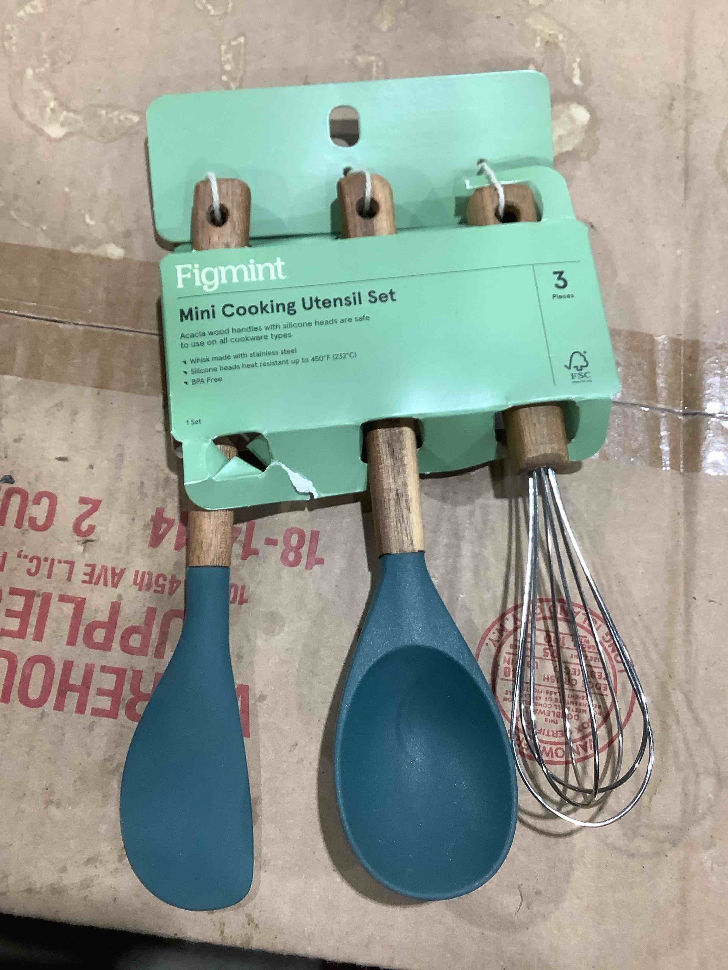 3pc Mini whisk, Spatula and Spoon Gift Set Green - Figmint™: Acacia & Silicone, BPA-Free, Hand Wash, Adult Kitchen Utensils