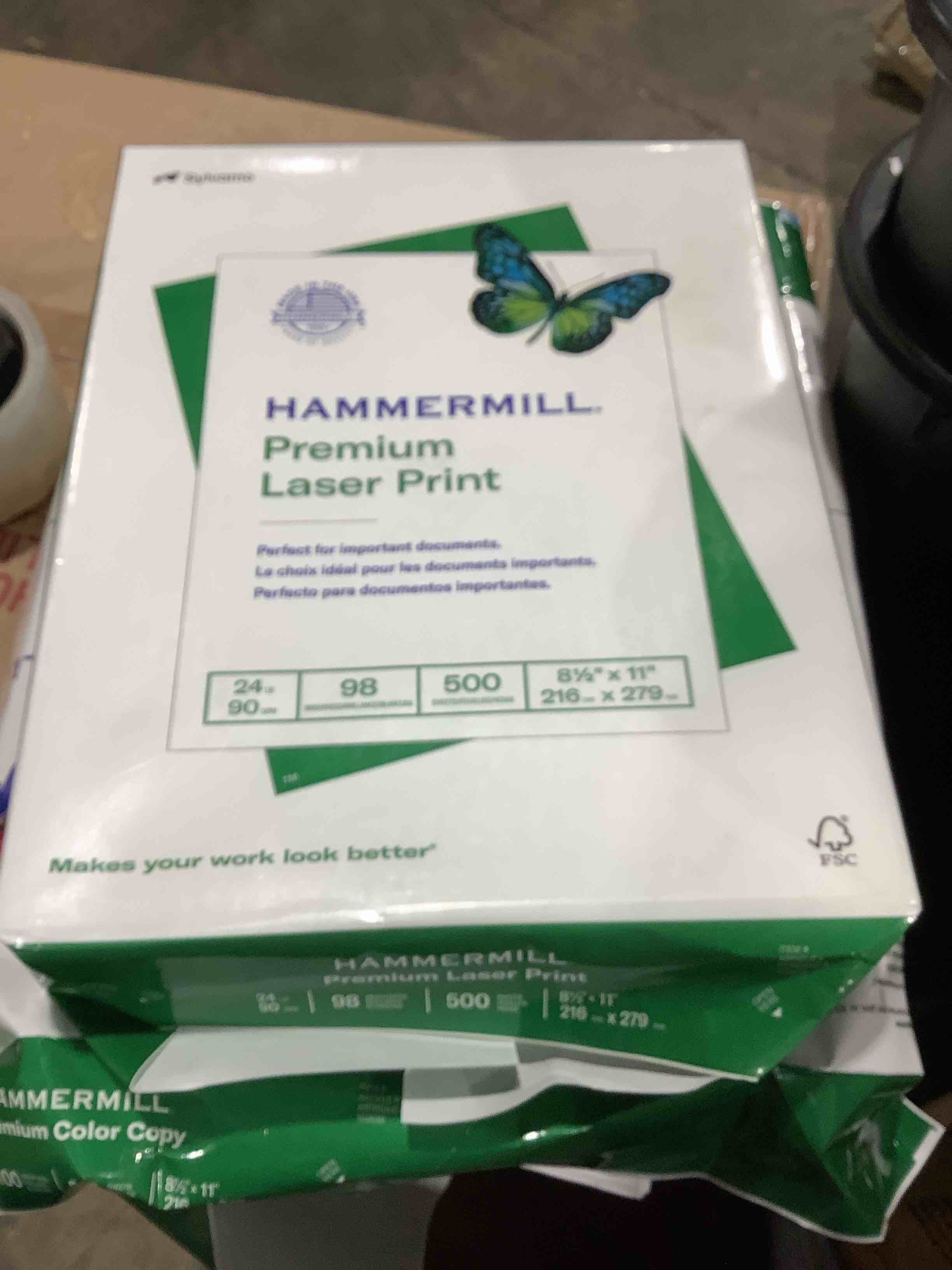 Condition photo showing As Is for Hammermill Printer Paper  24lb Premium Laser Copy Paper  8.5x11  1 Ream  White, 2 ct