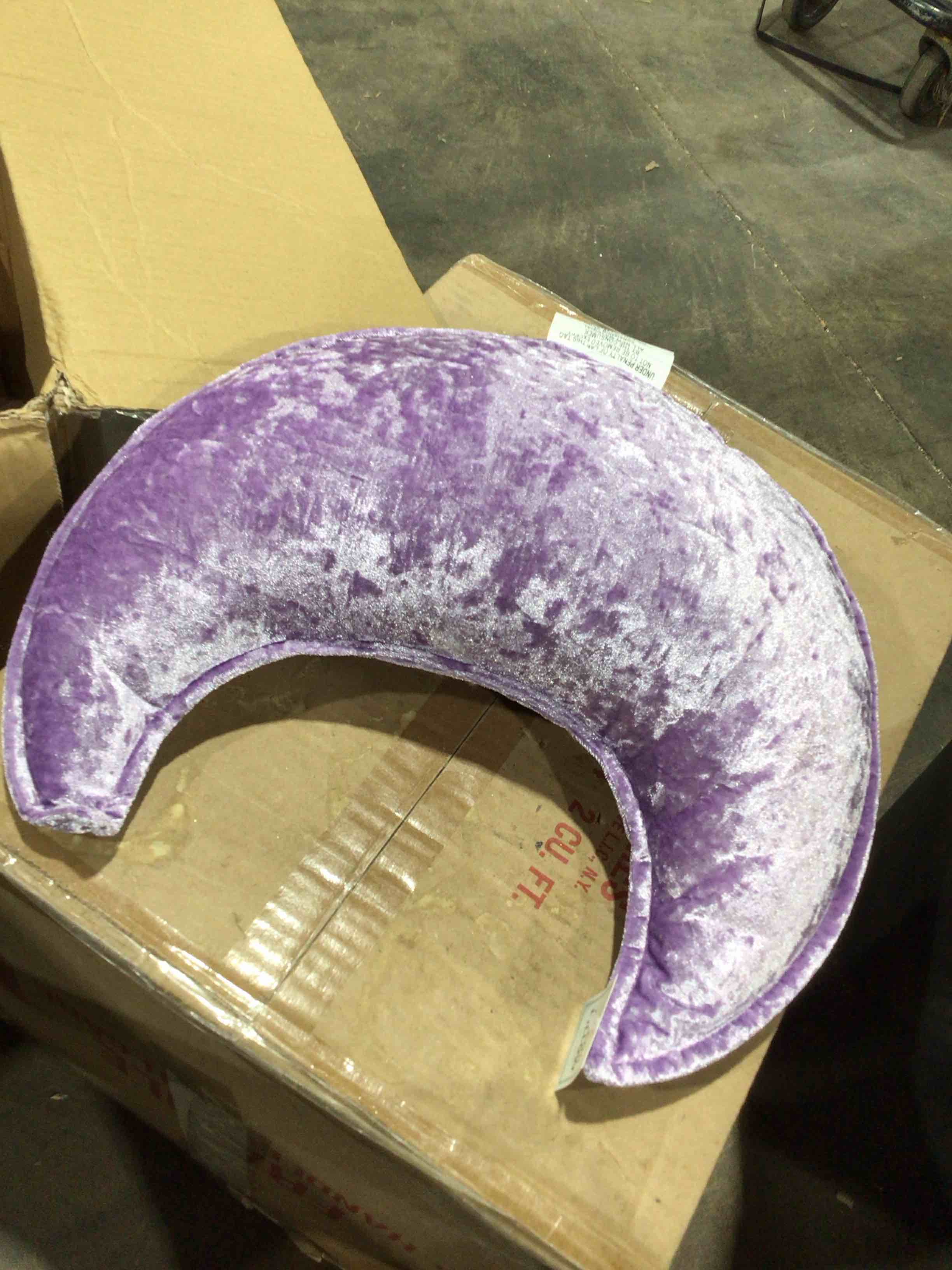 Crescent moon, purple decorative pillows, 16 x 15”