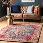 Shetucket Bohemian power loom performance, blue pink orange rug, 10' x 14'