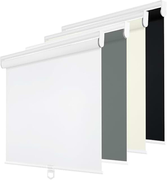 AOSKY Cordless Zebra Blinds for Windows Pull Down Roller Window Shades Dual Layer Light Filtering Privacy for Day and Night, Free-Stop Door Shades for Home Easy to Install (44" W X 72" H, White) 44"W x 72"H White