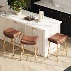 Deering Upholstered faux leather metal barstool with stitched