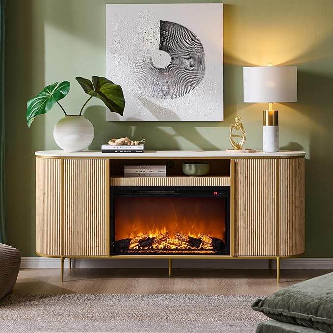 70" TV stand with groove fireplace, GHJ4017 – NA, Pick up two boxes