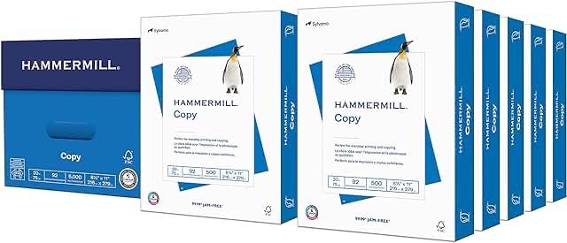 hammermill copy plus paper  92 bright  20lb  8-1/2 x 11  white  5000 sheets/carton