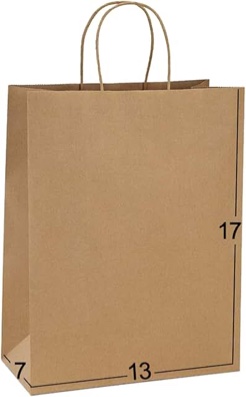 12" x 7" x 17" brown bags with twisted handles, 250 count