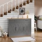 Modern small sideboard buffet cabinet with storage and adjustable shelves, steel gray