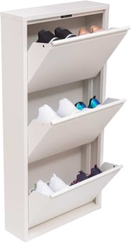 Three tier white shoe cabinet
