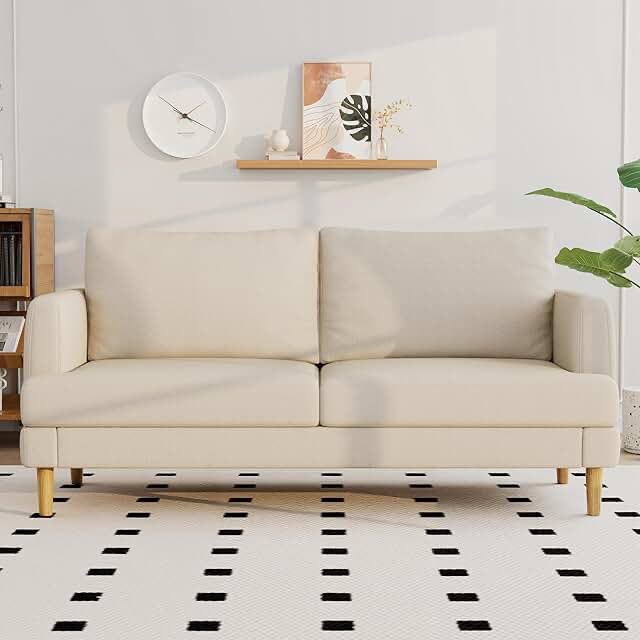 mid-century modern loveseat sofa with USB and Type-C ports, beige, incomplete 