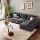 L Shapd sectional sofa couch 106.7 inch comfy Chanel four seat, deep seat sofa with ottoman convertible, gray