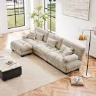 L-shaped, modern sofa modular sectional cloud couch with ottoman, three seater beige, complete