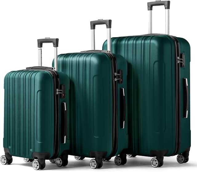 Three piece luggage set green