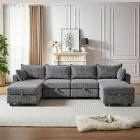 Gray convertible L-shaped sofa with storage footstools, incomplete