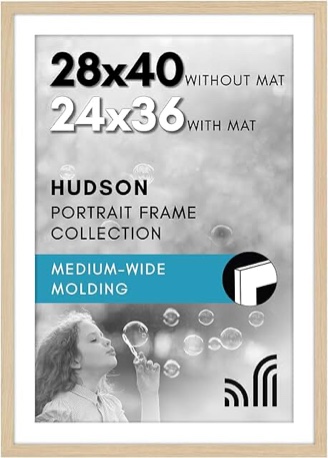 27" x 40" matted to 24" x 36" natural wood frame