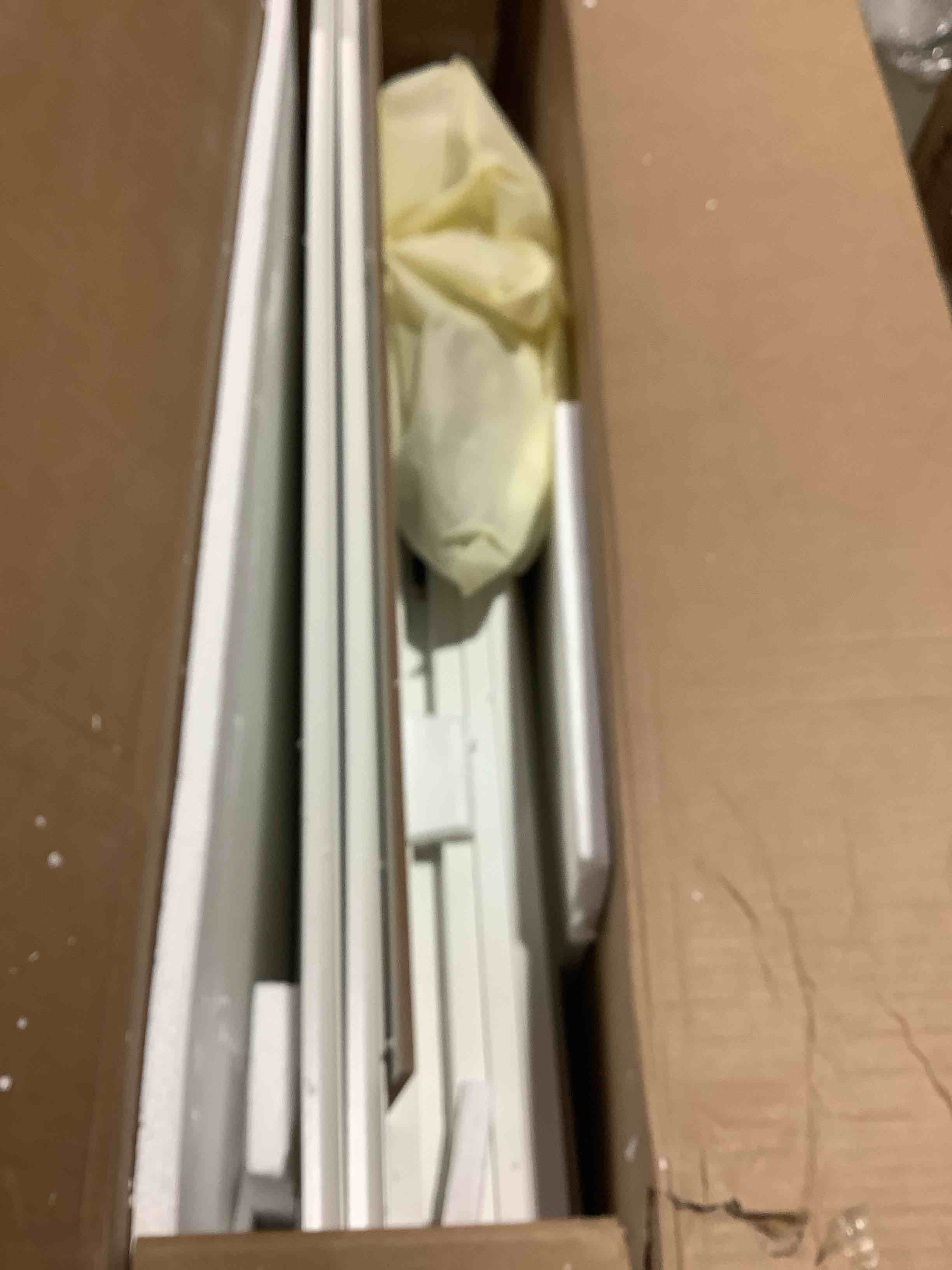 Condition photo showing As Is for Two door white cabinet 35.4" x 17.9" x 6.7"