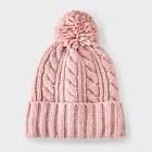 girls' cable knitted beanie with pom hat - cat & jack™ pink