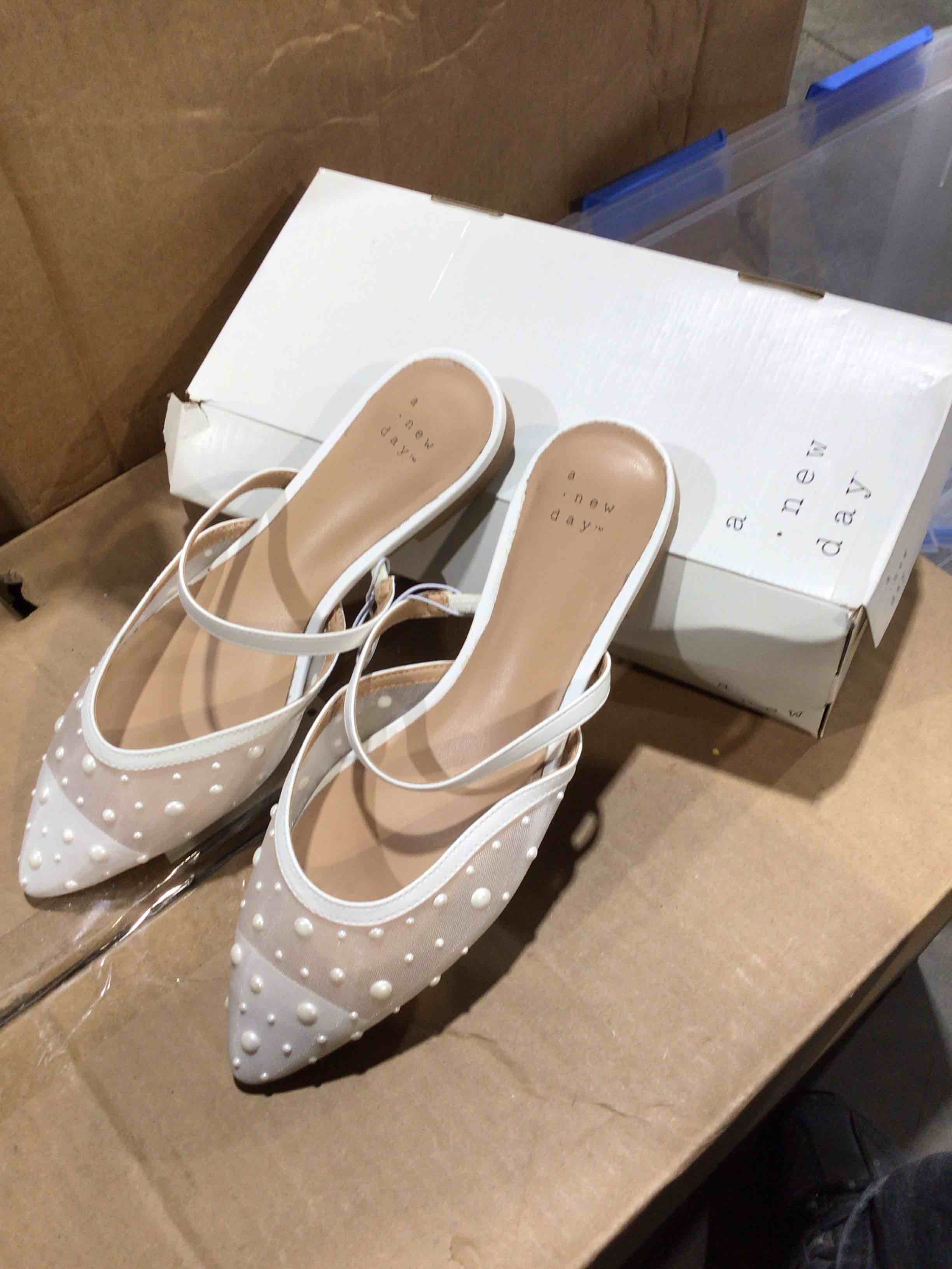 Condition photo showing New/Like New for Women's size 7 Vienna Mesh Mule Flats - A New Day™ Cream Size 7