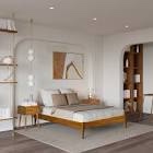 finney solid wood platform bed without headboard, mid-century king size dark chocolate