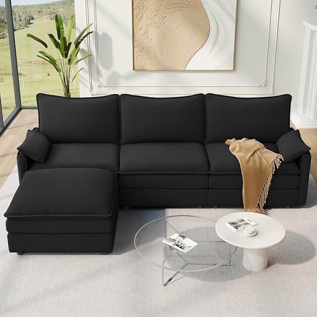 110.2 inch sectional sofa, comfy cloud, black, incomplete 