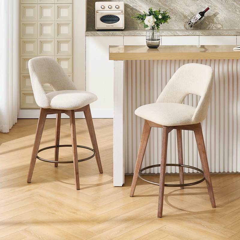 lovetro swivel 26.8 inch linen counter stool with solid wood frame set up two beige