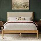 besan solid wood boucle upholstered headboard bed frame, walnut cream