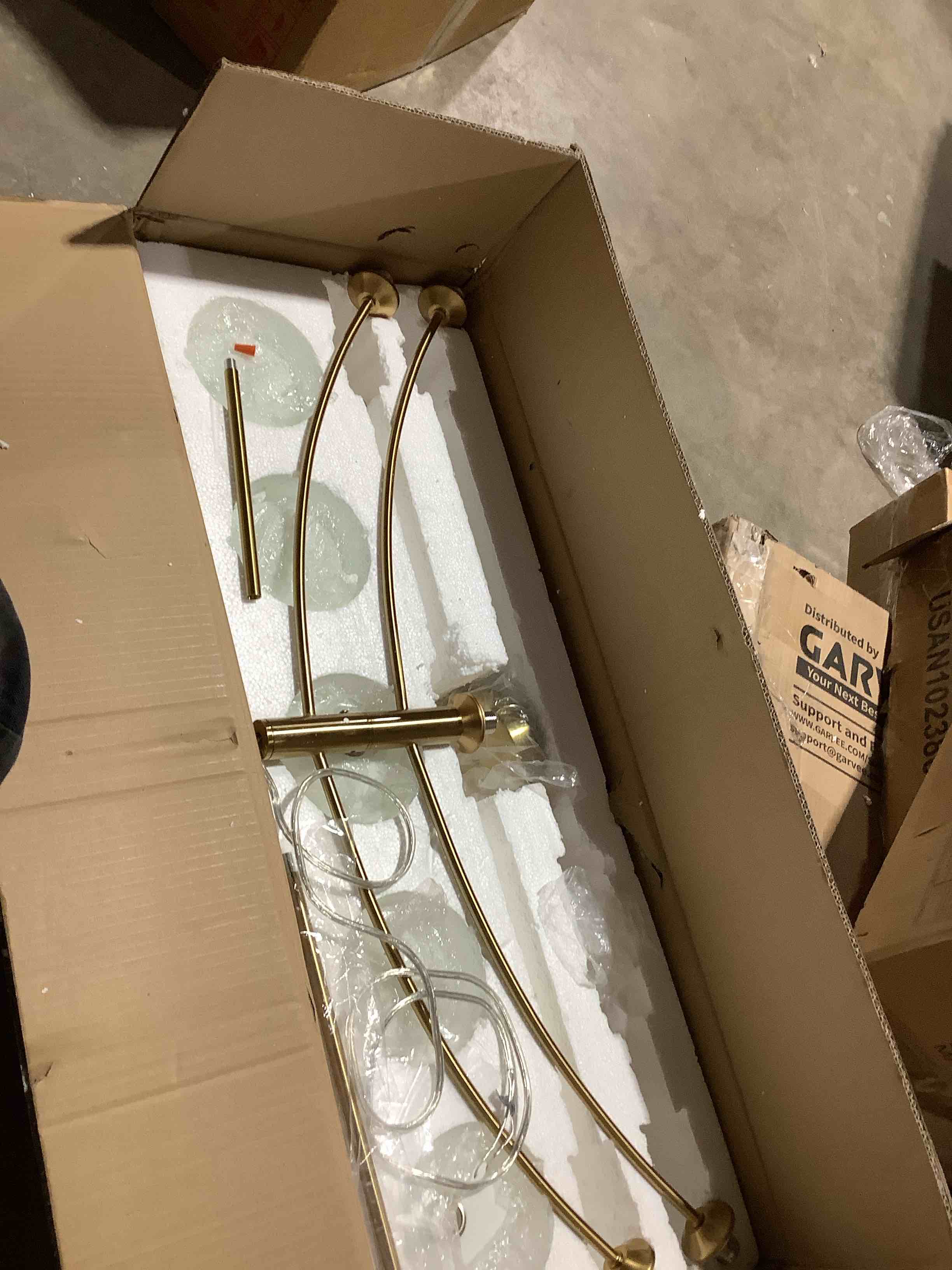 Condition photo showing New/Like New for Five light dimmable, modern liner chandelier Sputnik