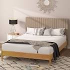Wooden platform bed with upholstered headboard