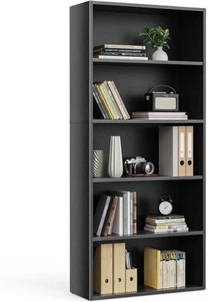 5 shelf bookcase black - room essentials™: adjustable, open storage, modern style, 71" tall
