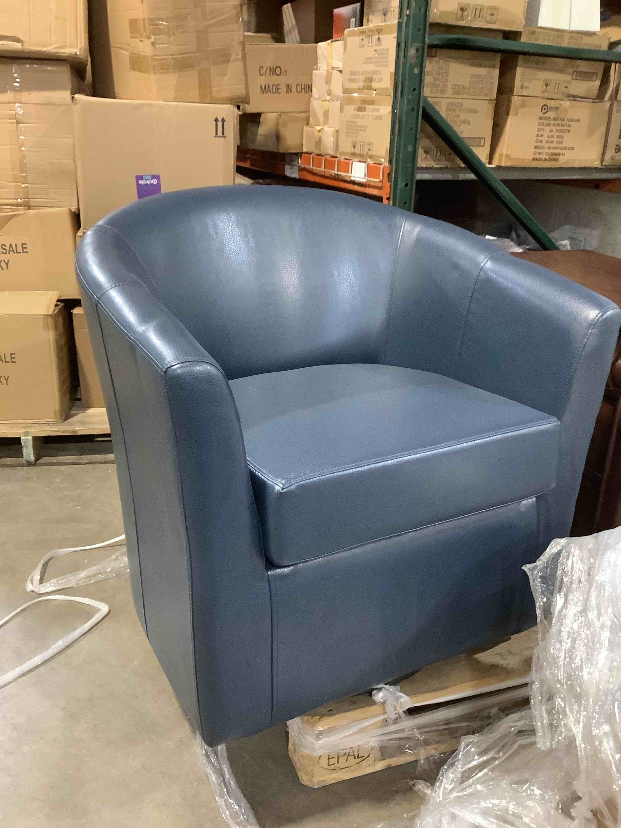 Condition photo showing Good Condition for Hanshaw Upholstered Swivel Barrel Chair, Blue