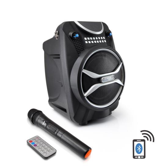 PYLE PWMAB210BK - Boom Rock Bluetooth Karaoke Speaker and Recording System, Built-in Rechargeable Battery, Wireless Microphone, USB/SD Card Readers, FM Radio and Remote Control (Black)