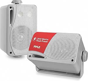 Pyle 3-Way Waterproof Marine Box Speakers - 3.5" 200 Watt Dual Indoor Outdoor Speaker System - Weatherproof/Waterproof Outdoor Speaker - Home, Boat, Pool, Patio Indoor Outdoor Use PLMR24S (Silver)