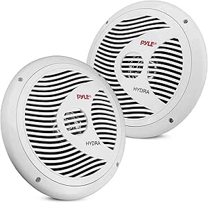 Pyle 6.5 Inch Dual Marine Speakers - 1 Way Waterproof and Weather Resistant Outdoor Audio Stereo Sound System with 150 Watt Power, Polypropylene Cone and Cloth Surround