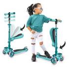 Kids Scooter with Seat, LED Wheels, Adjustable Height, Teal