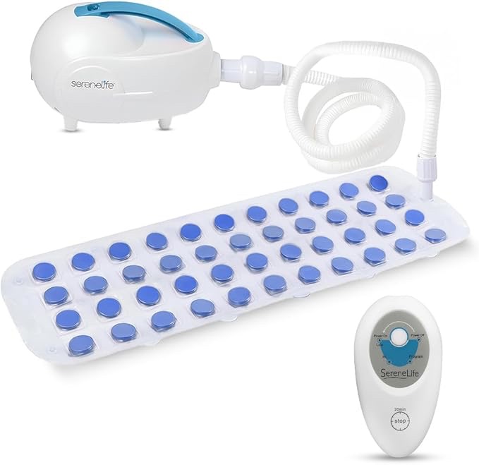 SereneLife Electric Bubble Massage Mat - Waterproof Massaging Spa, Full Body Bubbling Bath Thermal Massager Machine - Maintains Heat Motorized Air Pump, Aroma Clip for Essential Oil - Blue