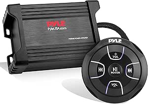 Waterproof Bluetooth Marine Amplifier Receiver - Weatherproof 2 Channel Wireless Amp for Stereo Speaker with 600 Watt Power, Wired RCA, AUX and MP3 Audio Input Cable - Pyle PLMRMBT5B (Black)