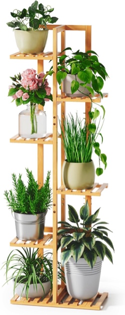 Bamboo Corner Plant Stand, 6 Tier Tall Freestanding Storage Shelf for 6 Potted Plants, Plant Accessories Rack Indoor and Outdoor Use, Multiple Plant Holder For Balcony and Living Room