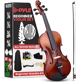 Pyle 3/4 Size Beginner Violin Starter Kit, Violin Starter Package with Travel Case & Bow, Extra Strings, Digital Tuner, Shoulder Rest & Cleaning Cloth for Students, Kids, Adults