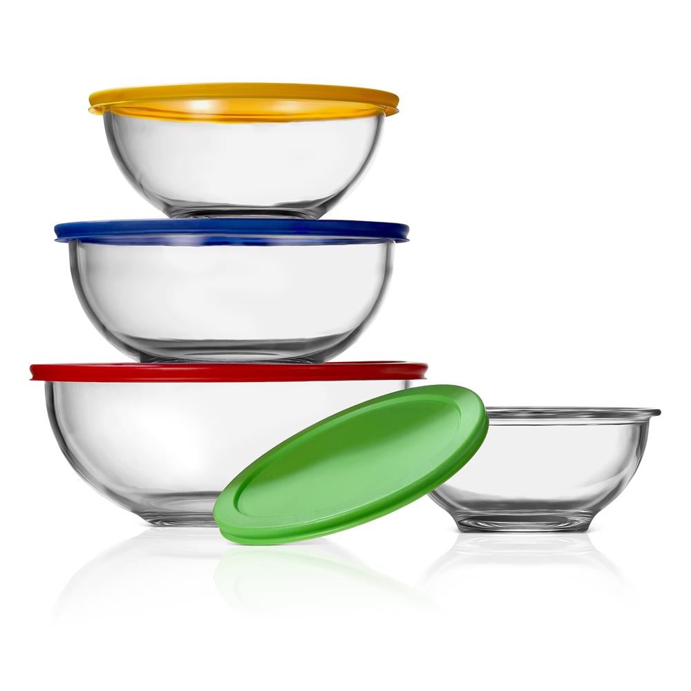 NutriChef Glass Mixing Bowl 4 Sets Stackable Superior Premium Meal-prep Container W/ Locking Lid(missing pieces )(only two bowls)