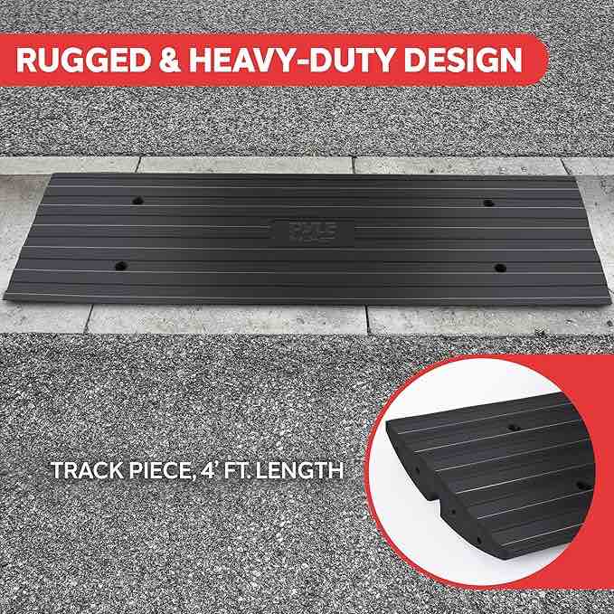 Pyle Car Vehicle Curbside Driveway Ramp - 4ft Heavy Duty Rubber Threshold Bridge Tracks Curb Ramps,