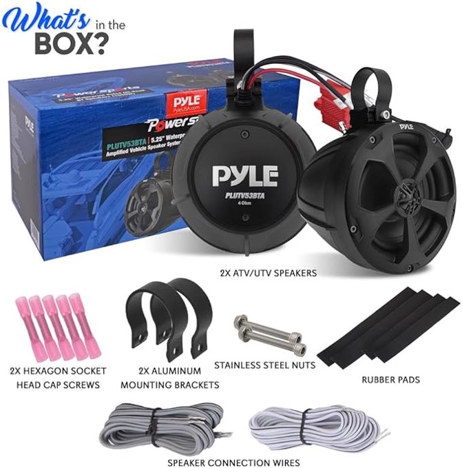 Pyle 2-Way Waterproof Off Road Speakers 1000 Watts - 5.25" Active Passive Marine Grade Wakeboard Tower Speakers System, Full Range Outdoor Stereo Speaker for ATV/UTV Jeep Boat - Pyle PLUTV53BTA